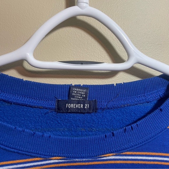 FOREVER 21 Stripped Long Sleeve Crop Top Sweatshirt | Blue Yellow - Picture 4 of 6